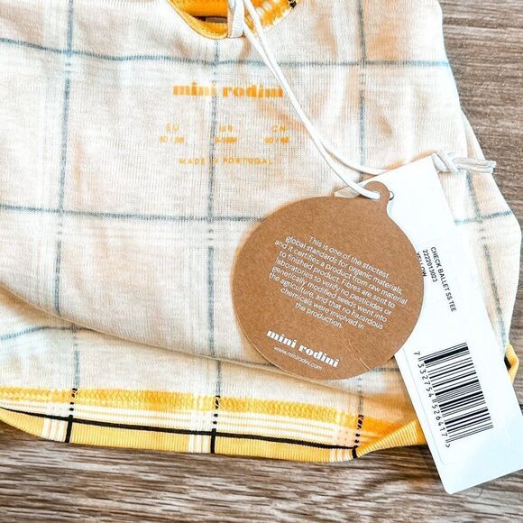 NWT! Mini Rodini Yellow Check Ballet Short Sleeve Shirt Size 9M-18M - Picture 3 of 3